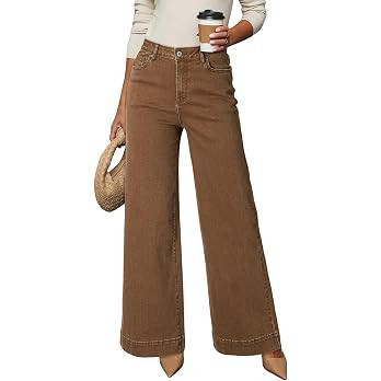 DOKOTOO Women's Casual High Waisted Jeans Stretch Button Wide Leg Loose Denim Pants with Pockets | Amazon (US)
