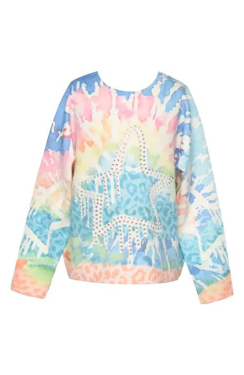 Truly Me Kid's Embellished Star Tie Dye Print Sweater in Blue Multi at Nordstrom, Size 4 | Nordstrom