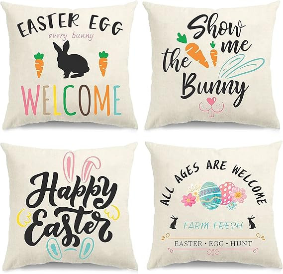 Glaring Easter Decorations Pillow Covers 18x18 inch Set of 4 for Bunny Rabbit Home Decor Throw Pi... | Amazon (US)