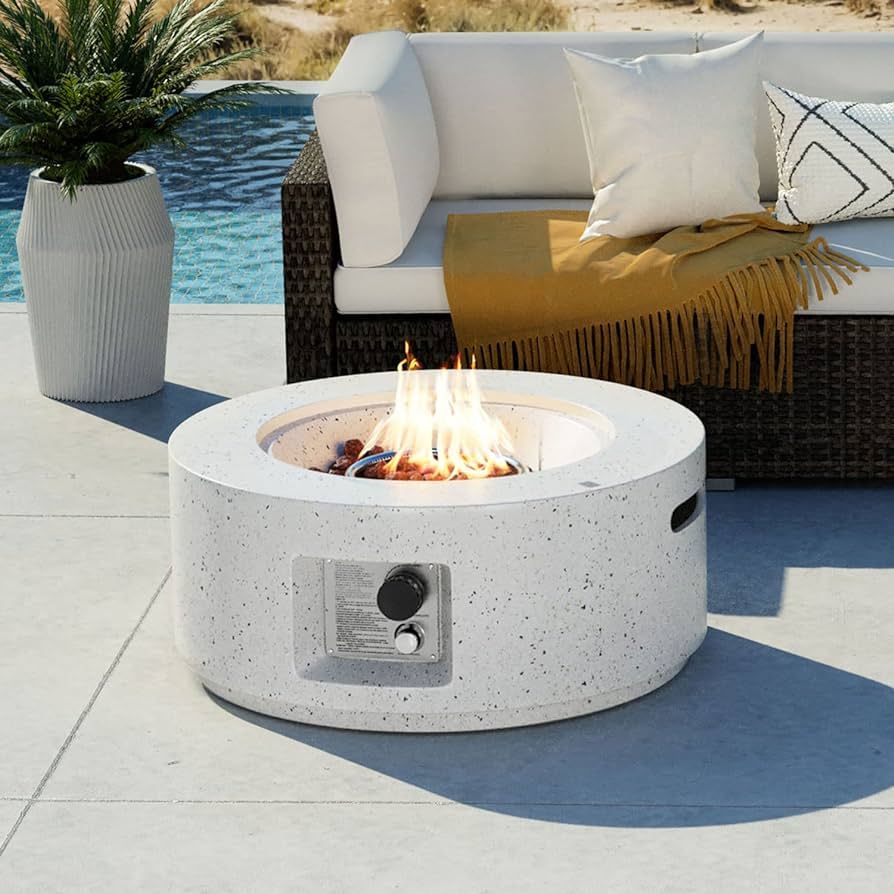 COSIEST Outdoor Propane Fire Pit Coffee Table, 28-inch Terrazzo Round Base Patio Heater, 40,000 BTU Stainless Steel Burner, Free Lava Rocks, Waterproof Cover | Amazon (US)