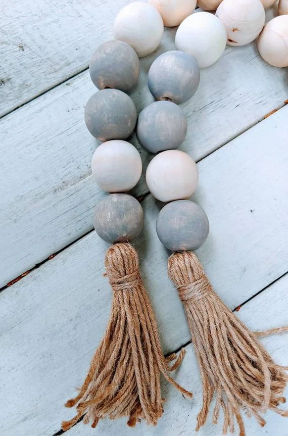 Rustic Grey Farmhouse Wood Bead Garland, Casa Garland, Tiered Tray Garland, Coffee Table Decor | Etsy (US)