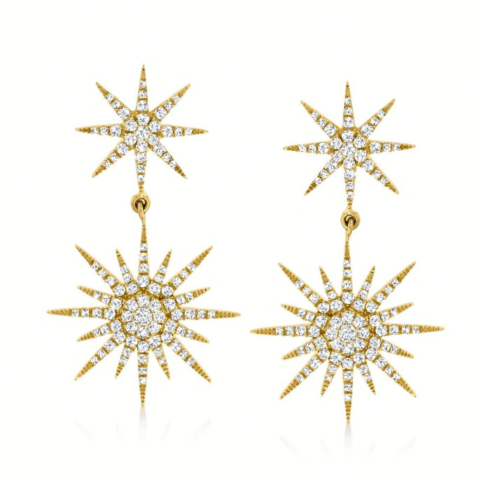 1.00 ct. t.w. Diamond Starburst Drop Earrings in 14kt Yellow Gold | Ross-Simons