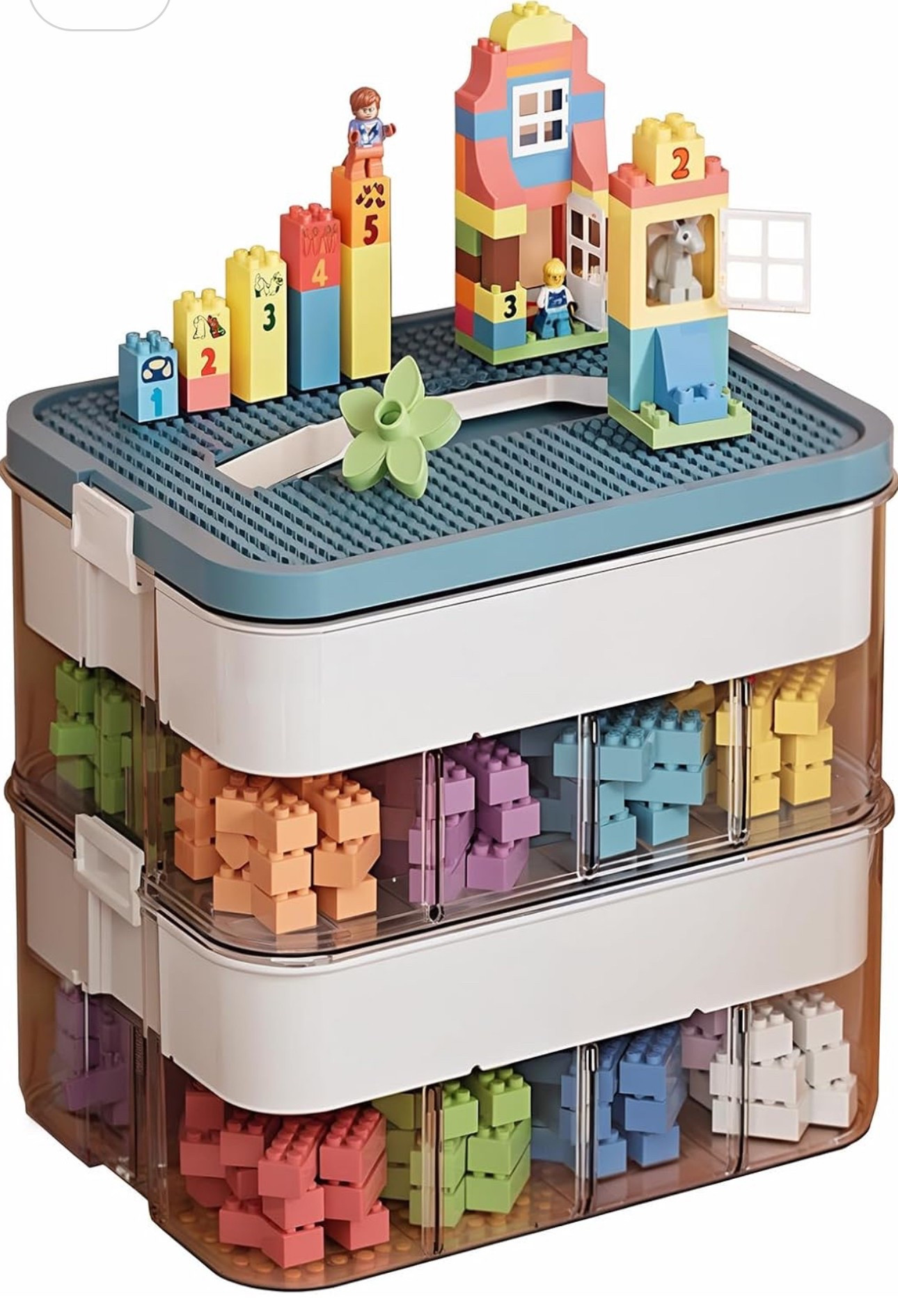 2 Tier Stackable Storage Organizer for Lego, 12.01”*9.06”*9.06” with Removable trays & grid Plates, PP Transparent Building Bricks Puzzle Craft Container Box Sorter, Green

#LTKKids