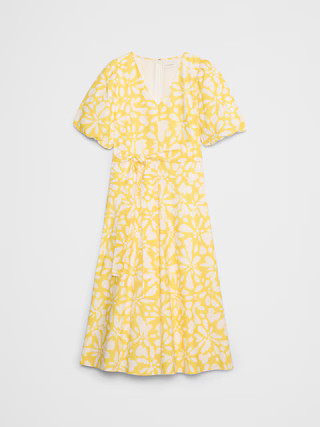 Puff-Sleeve Poplin Midi Dress | Banana Republic Factory