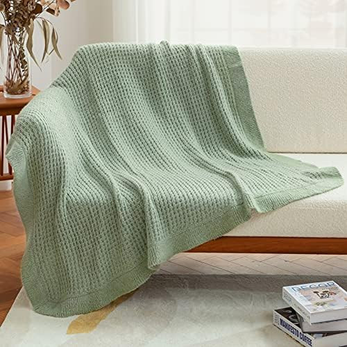 Amélie Home Soft Cozy Waffle Knit Throw Blanket with Ruffled Fringe, Decorative Lightweight Knitted  | Amazon (US)