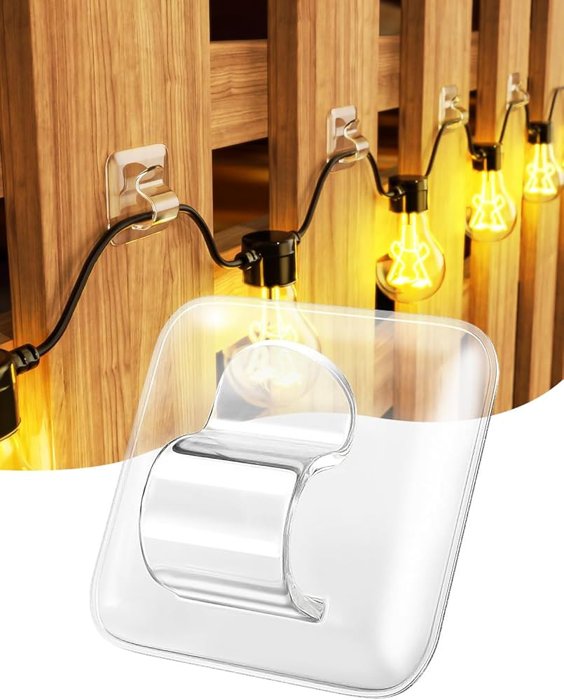 LZC 50 Pack Clear Adhesive Strips Hooks for Outdoor String Lights Clips | Amazon (US)