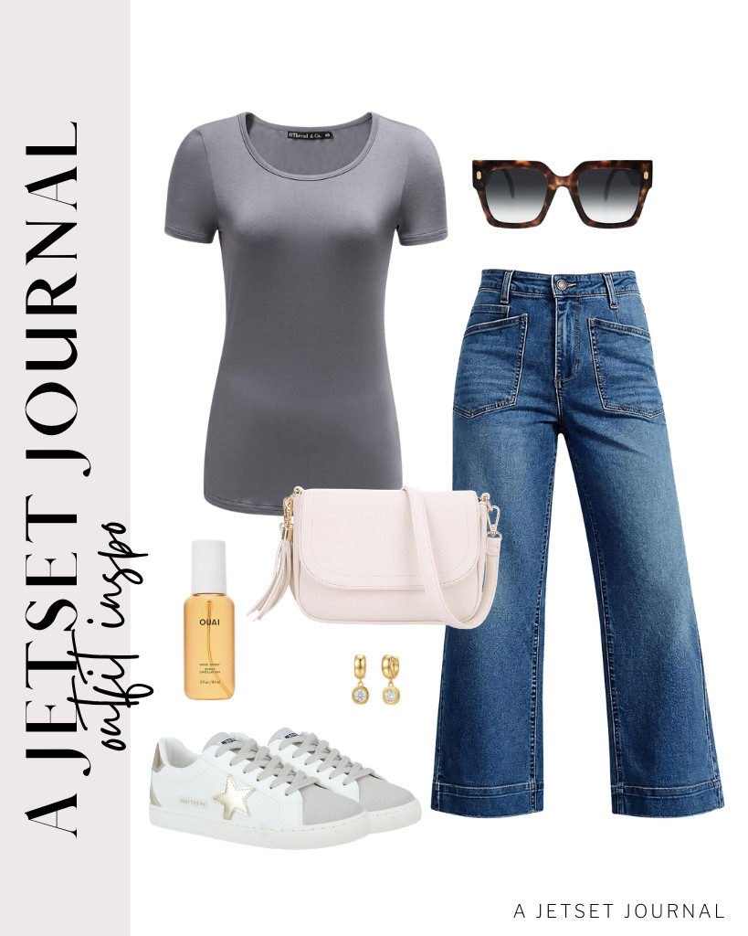 You will love this combo of gray OThread & Co. short-sleeve tee and cropped wide-leg jeans from Cicy Bell. Put on these VINTAGE HAVANA sneakers, then complete the fit with a small crossbody bag and gold dangle earrings.

#LTKSeasonal #LTKSaleAlert #LTKTravel
 

 