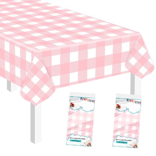 SietDESEO 2 Pack Pink Gingham Disposable Tablecloth 54 x 108 Pink and White Table Cloth for Rectangle Table Plastic Checkered Table Cover for Party Outdoor Picnic Wedding Pink Checkered Tablecloth | Amazon (US)