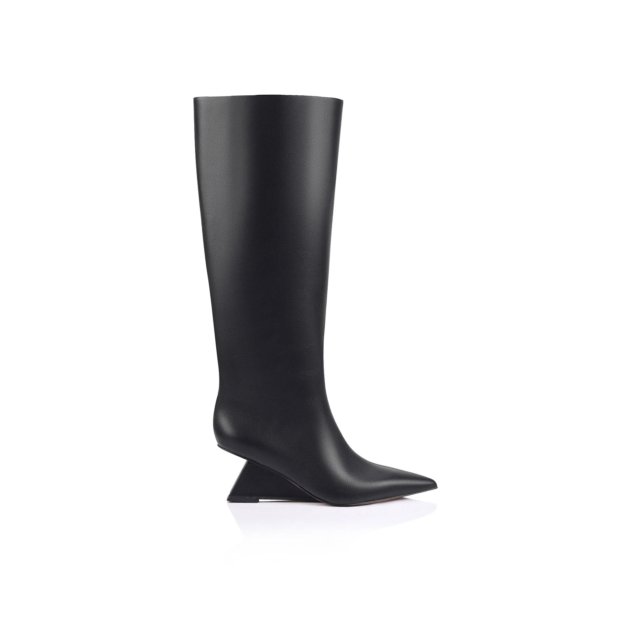 Ben Wedge Knee-High Boot Black Leather | Lana Wilkinson