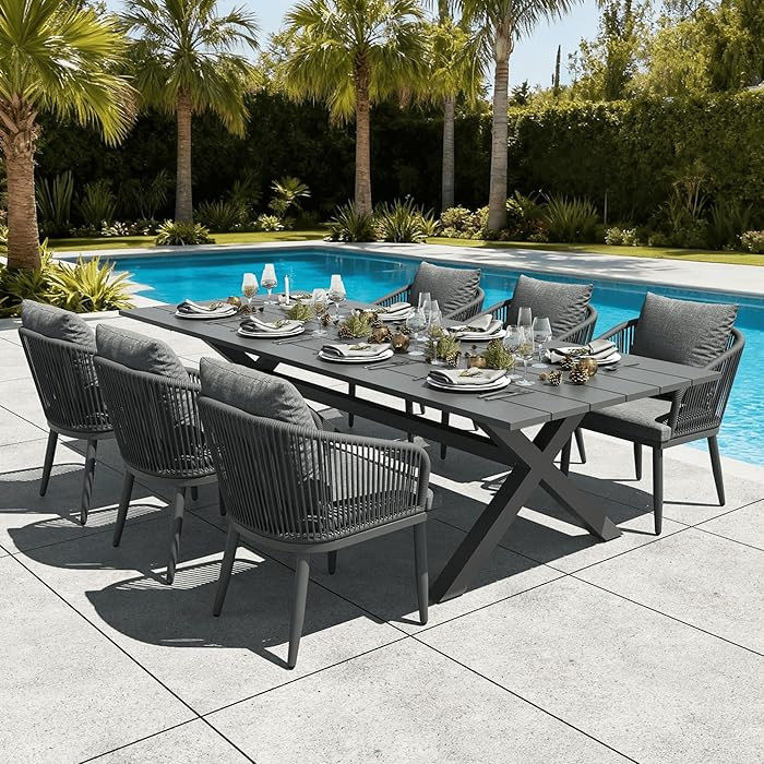 LayinSun 7 Pieces Outdoor Patio Dining Set, Aluminium Rectangular Dining Table and Wicker Rattan ... | Amazon (US)