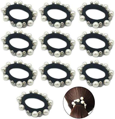 10 Pcs Women Big + Small Pearl Seamless Elastic Hair Band Hair Circle Rope - Fashion Scrunchie Ha... | Amazon (US)