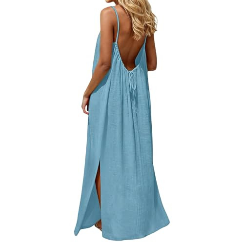 Casual Dresses for Women Sleeveless Backless Cami Dress Spaghetti Strap Flowy Beach Summer Loose Vacation Maxi Sundress | Amazon (US)