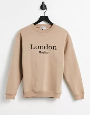 In The Style x Lorna Luxe London oversized sweatshirt top in camel | ASOS (Global)