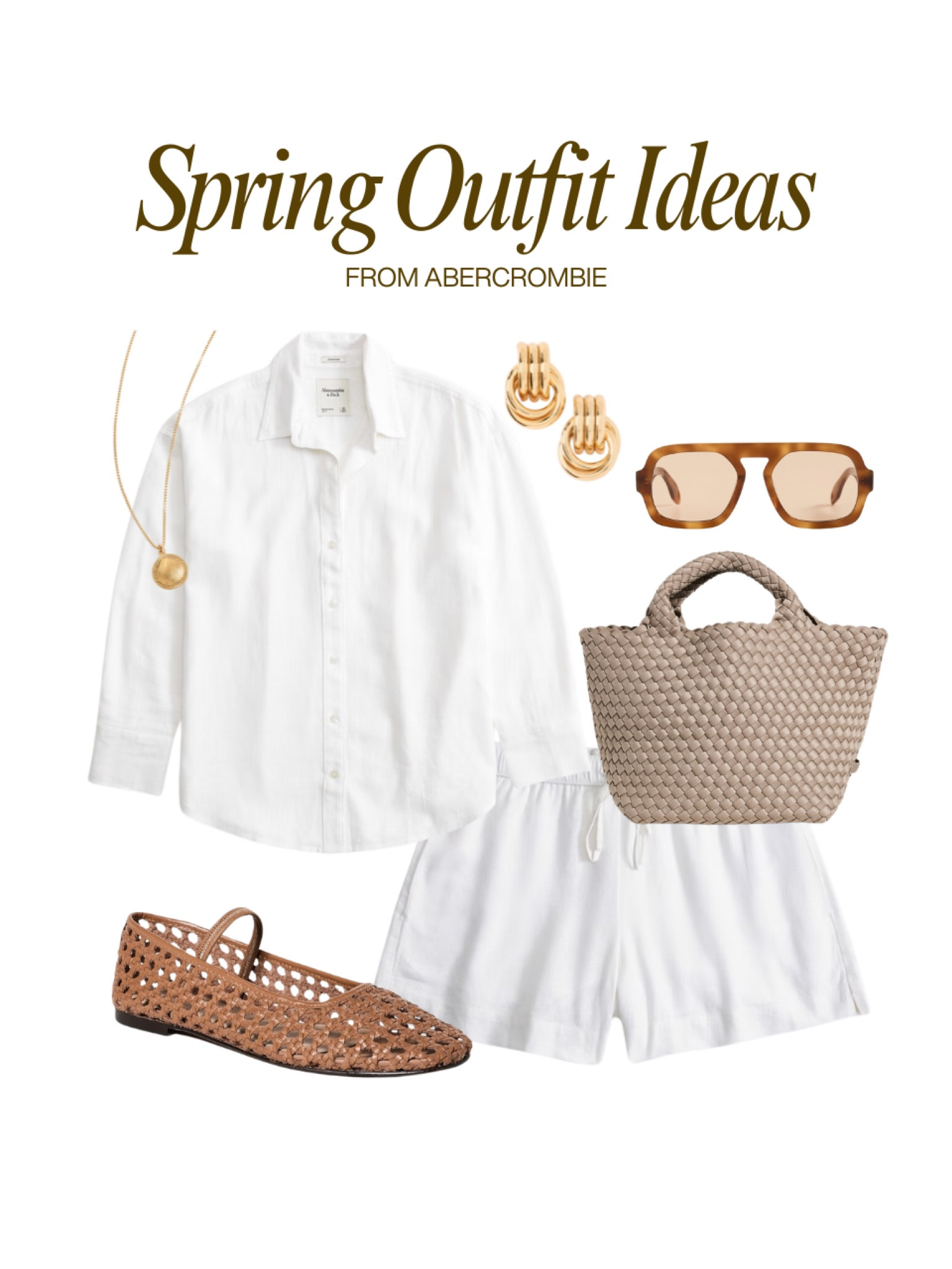 spring outfit ideas from Abercrombie 🤍 vacation outfit, linen set, summer outfit, flats, Ralph Lauren aesthetic, sunglasses, woven tote, everyday jewelry 

#LTKFindsUnder50 #LTKFindsUnder100 #LTKSeasonal