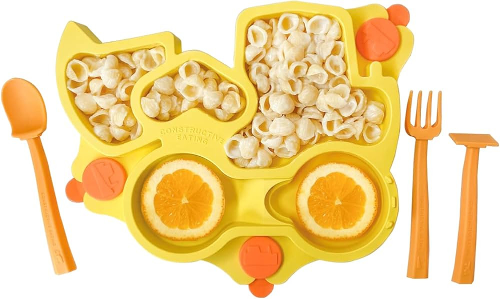 Constructive Eating Plate Made in USA | Constructive Baby | Kids Dinnerware Set, Yellow Truck Pla... | Amazon (US)