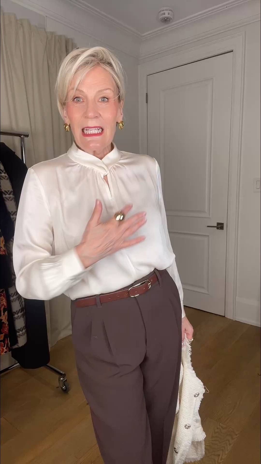 Love this neckline and the classic fit and style of the silk shirt. The jacket is just the easy wear elevated look for everyday! 

#LTKstyletip #LTKfall