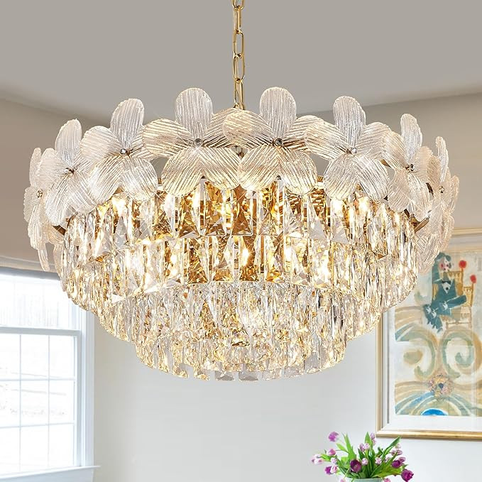 11 Lights 6-Tier Modern Flower Elegant Crystal Chandelier 24" Luxury Gold Chandelier Light Fixtur... | Amazon (US)