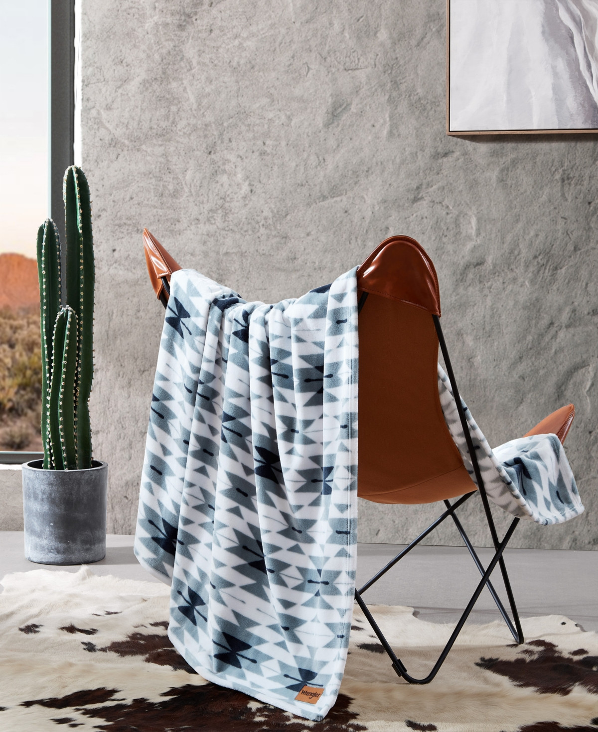 Wrangler Navajo Ultra Soft Plush Fleece Reversible Throw, 70" x 50" - Cornflower Blue | Macy's