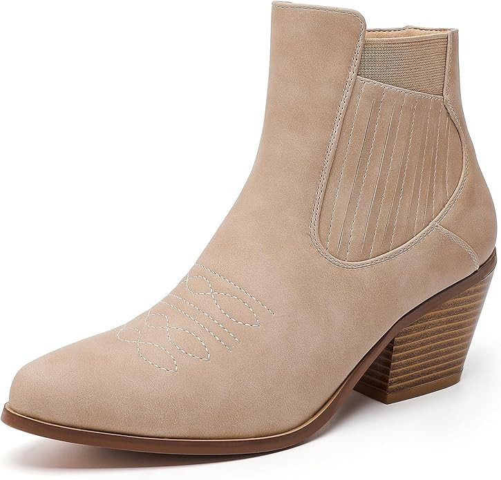 YETIER Short Cowboy Boots for Women Western Ankle Booties Cowgirl Boots with Zipper Low Chunky He... | Amazon (US)