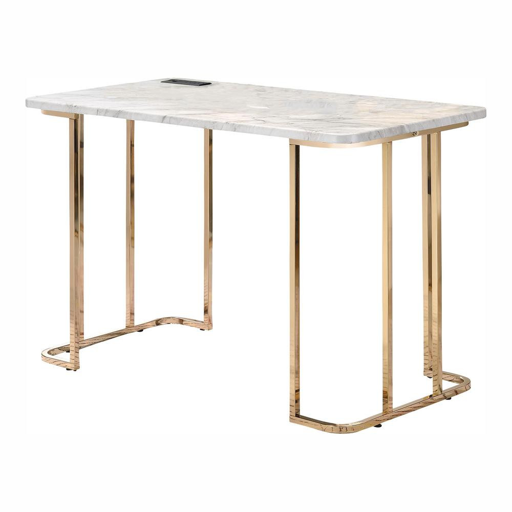 Furniture of America Hensley 47.25 in. Rectangular Gold Plating and White Writing Desk | The Home Depot