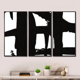 Designart 'Black & White Crossing Paths II' Mid-Century Modern Framed Canvas Wall Art Set of 3 - ... | Bed Bath & Beyond