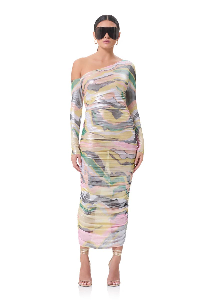 Oli Metallic Midi Dress - Soft Linear Abstract | ShopAFRM