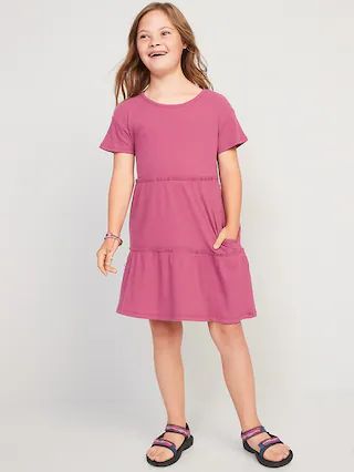 Rib-Knit Tiered Short-Sleeve Dress for Girls | Old Navy (US)