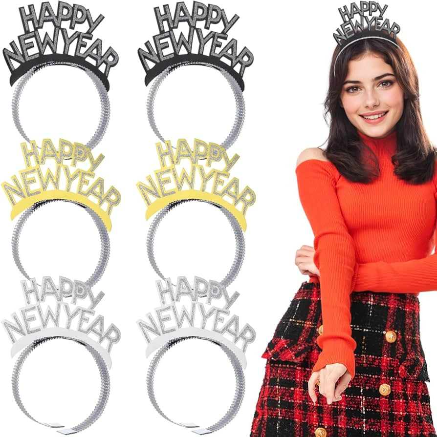 Amosfun HAPPY NEW YEAR Headband Tiara New Years Party Favors Gold Silver Black 12 Pieces | Amazon (US)