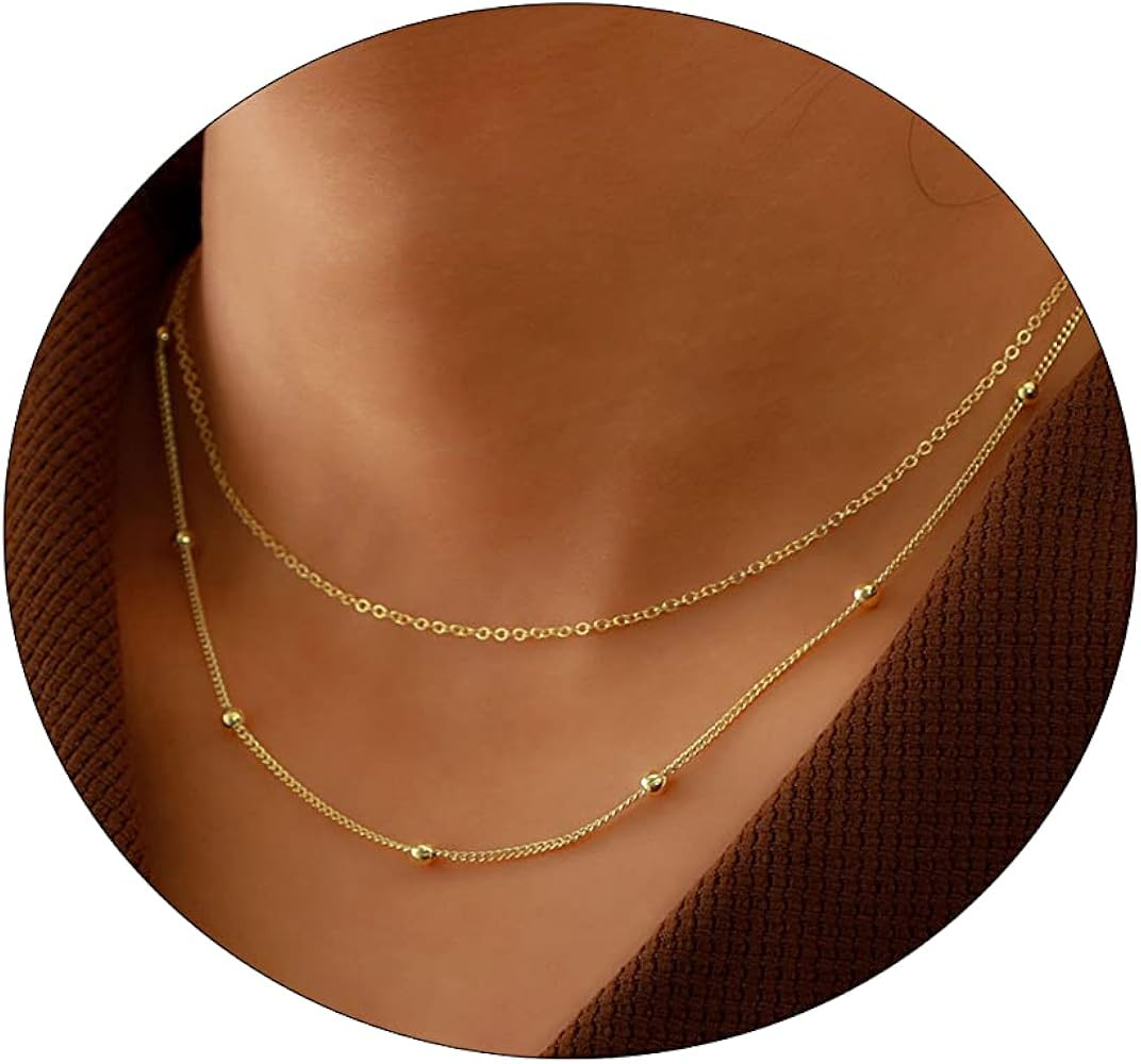 CAROVO Dainty Gold Necklace for Women 14K Plated Layered Chain Necklaces Trible Layering Paper Cl... | Amazon (US)