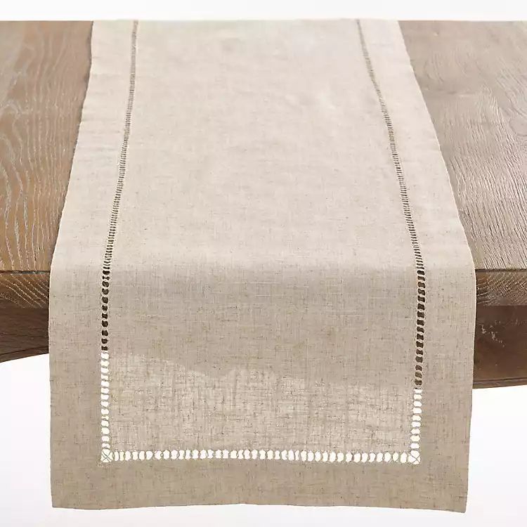 Sand Beige Hemstitch Border Table Runner | Kirkland's Home