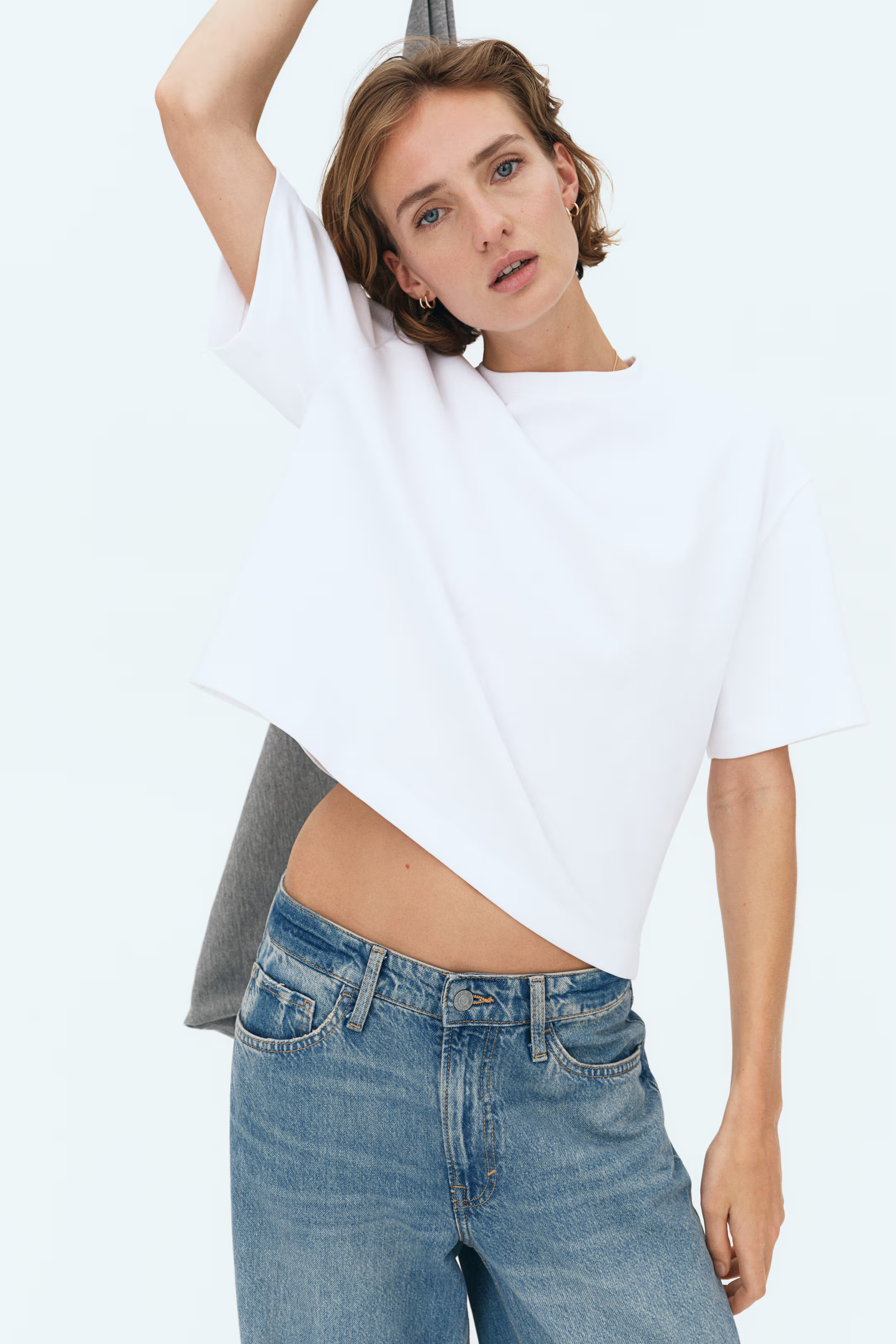 Boxy Interlock T-Shirt - White - Ladies | H&M US | H&M (US + CA)