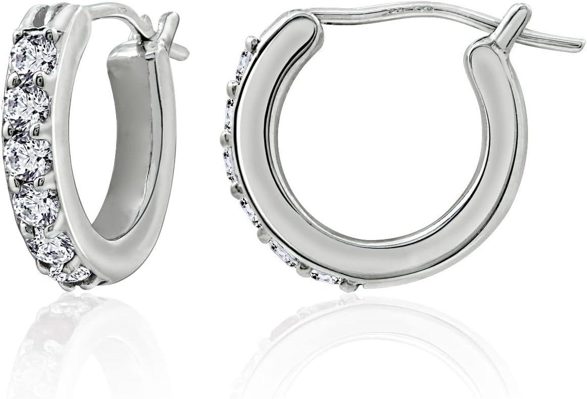 Amazon Collection Platinum or Gold Plated Sterling Hoop Earrings set with Round Cut Infinite Elem... | Amazon (US)