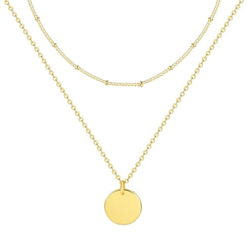 BOUTIQUELOVIN 14K Gold Layered Necklace for Women Handmade Coin Pendant Choker Necklace Hypoallergenic Jewelry | Amazon (US)