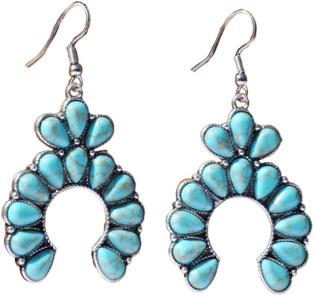 Bohemian Turquoise Geometric Oval Flower Drop Dangle Earrings Ethnic Teardrop for Women Statement... | Amazon (US)