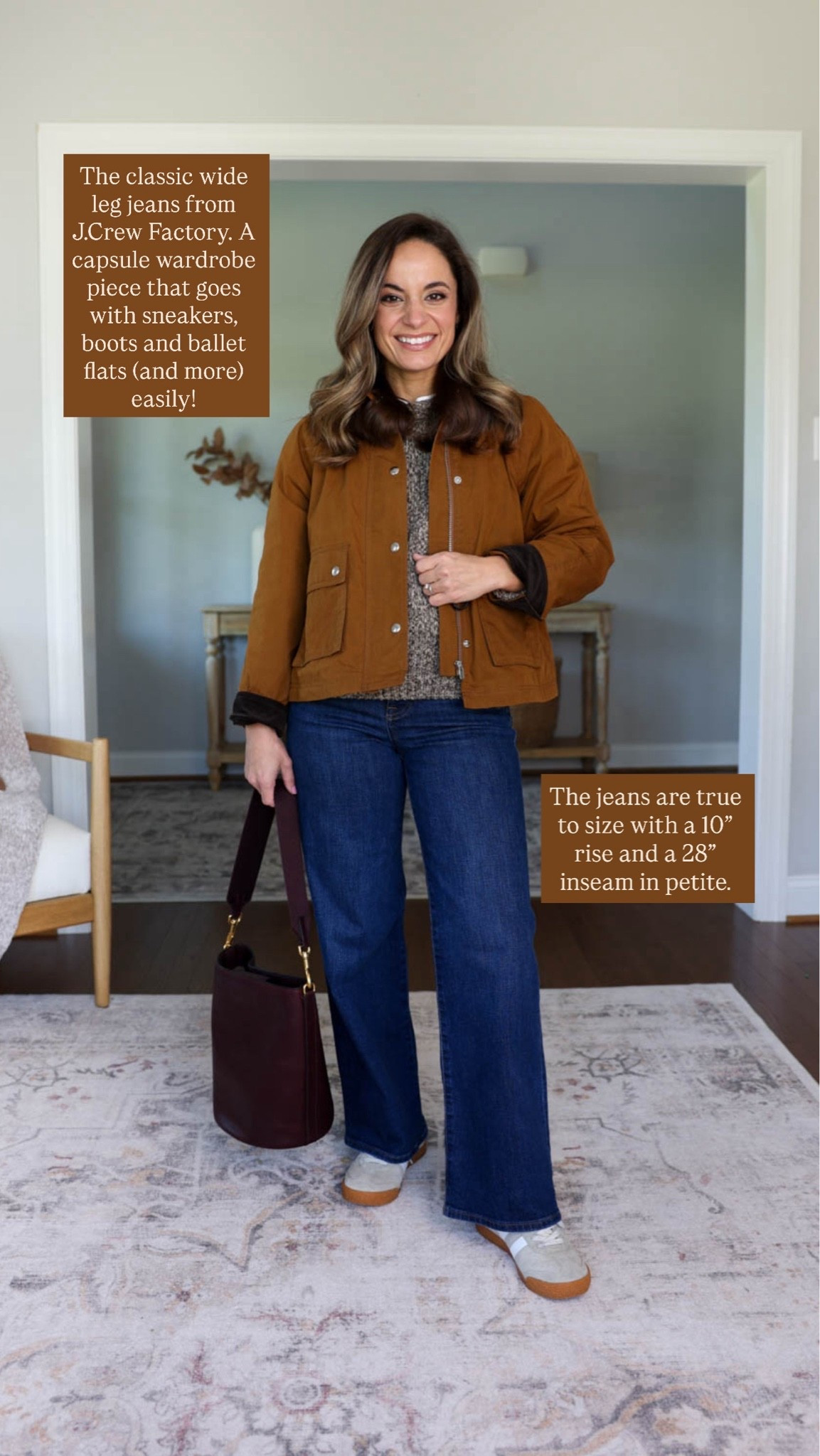 Top sellers of the week! 

The classic wide leg jeans from J.Crew Factory. True to size with a 10” rise and a 28” inseam 

Jeans: petite 24
Sweater: petite xs 
Jacket: xxs

#LTKPetite