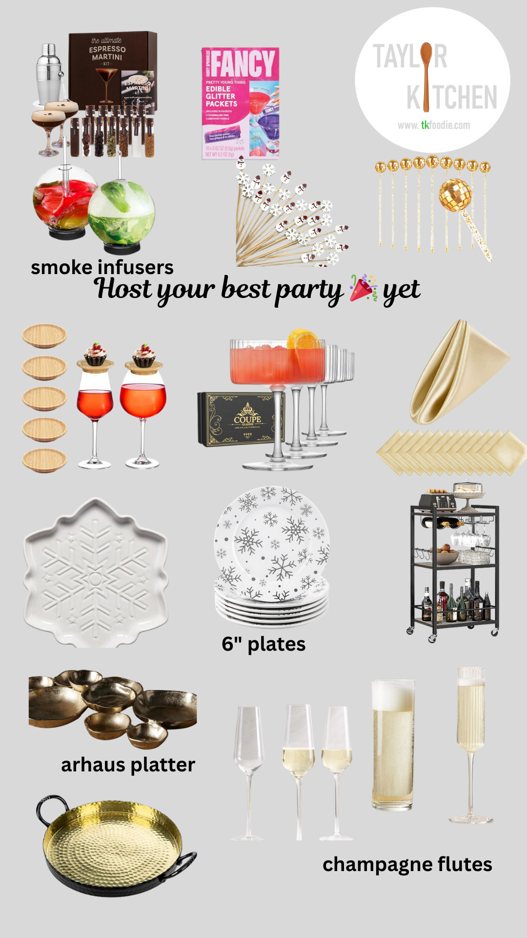 Found some nifty things to host your next party🎉 from cool smoke infusers for cocktails & mocktails to bar carts, festive cocktail picks, platters & gorgeous champagne flutes & coupes.

Check them all out here on my LTK & let's get festive 😊 

 #LTKHoliday #LTKfoodie #LTKHome