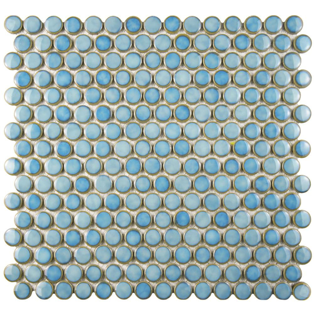 Hudson Penny Round Marine 12 in. x 12-5/8 in. x 5 mm Porcelain Mosaic Tile (10.74 sq. ft. / case) | The Home Depot