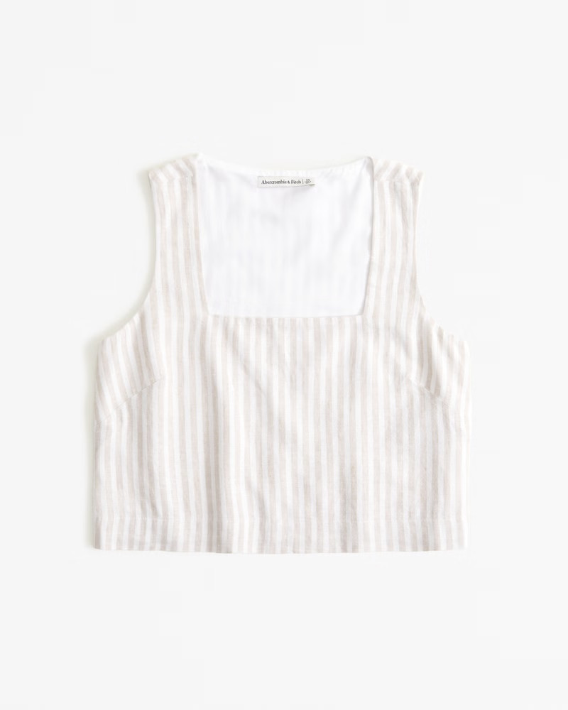 Linen-Blend Squareneck Set Top | Abercrombie & Fitch (US)