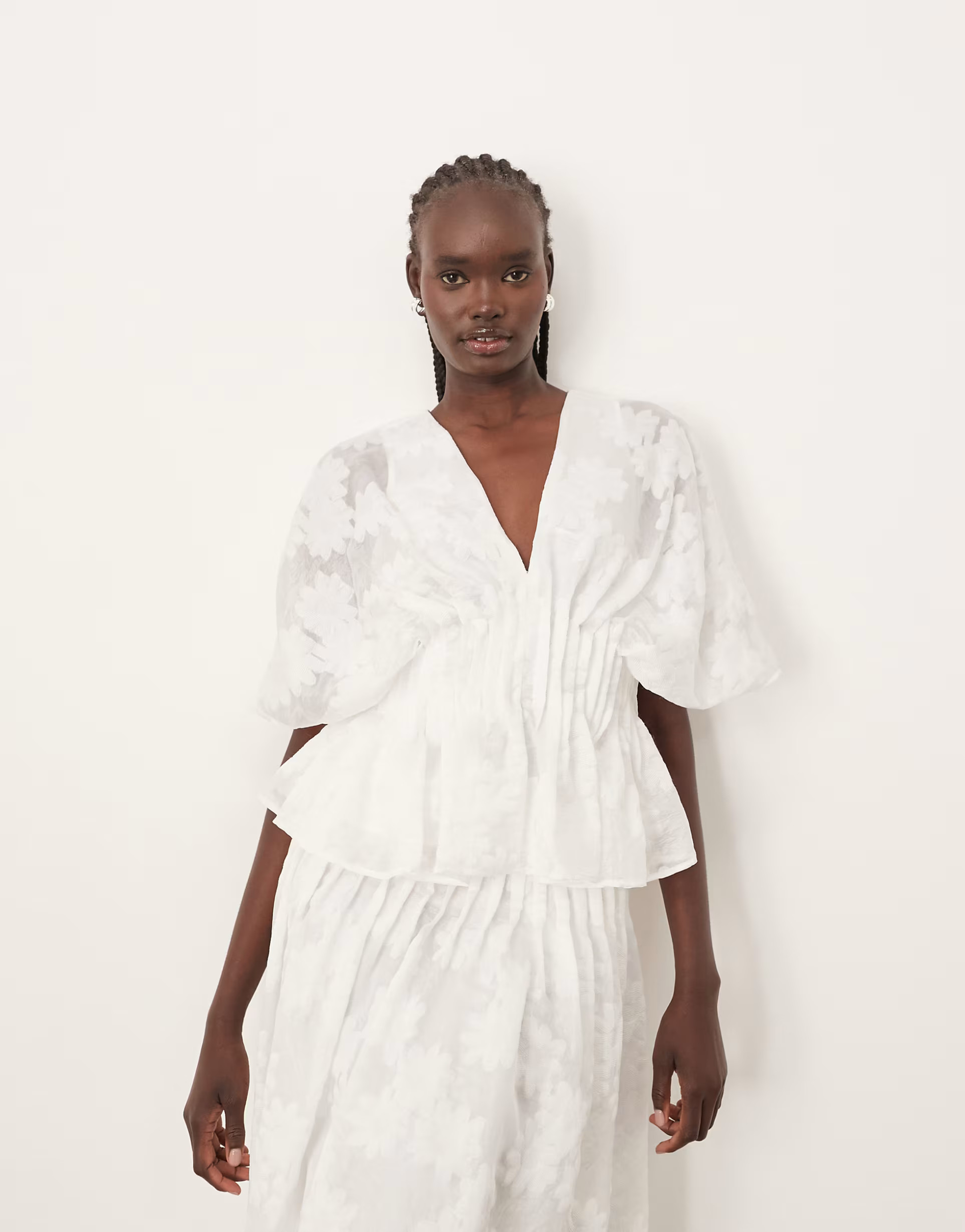 ARRANGE  daisy organza pintuck waist top co-ord in white | ASOS (Global)