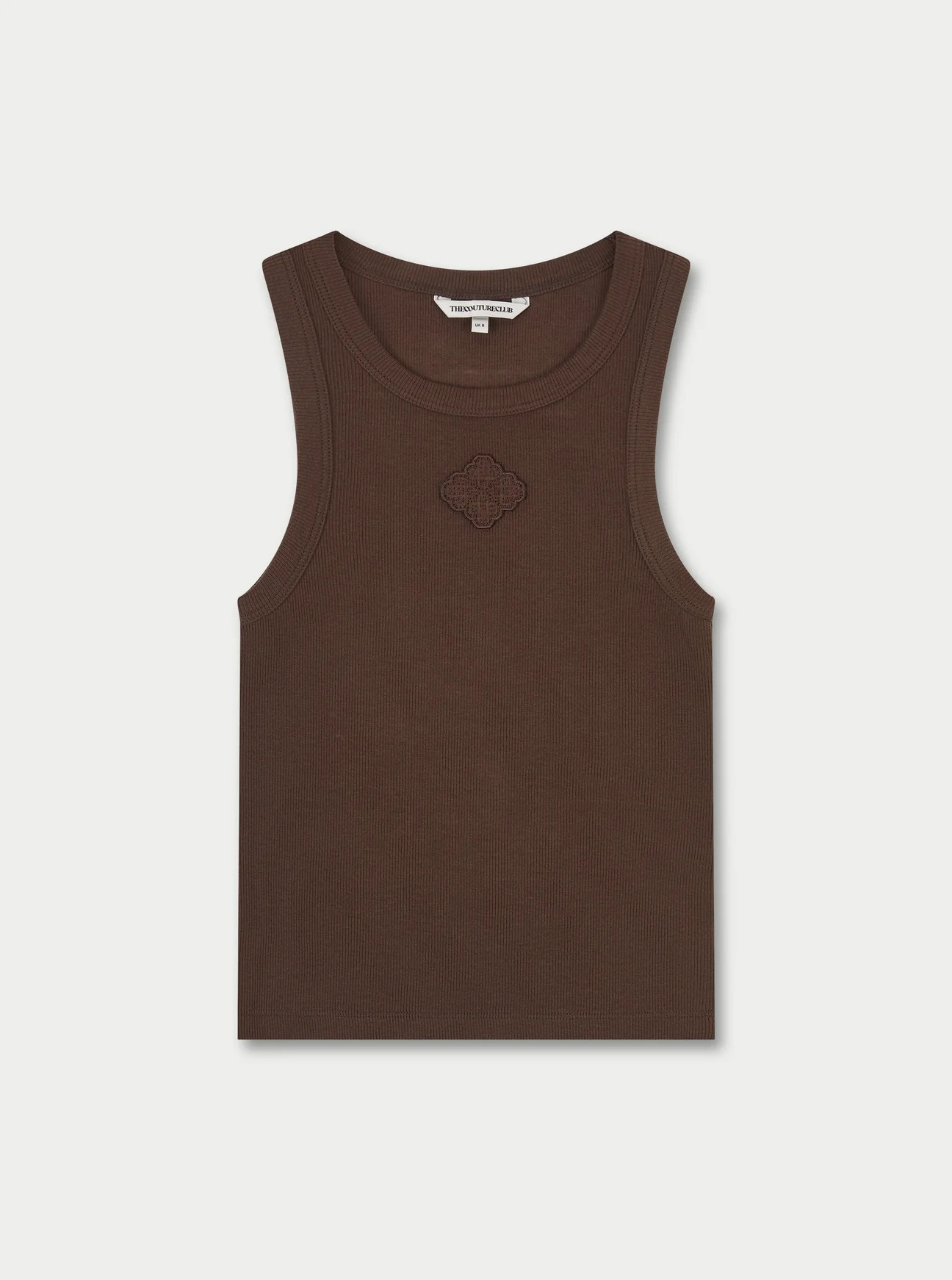 EMBLEM RIB VEST TOP - BROWN | The Couture Club