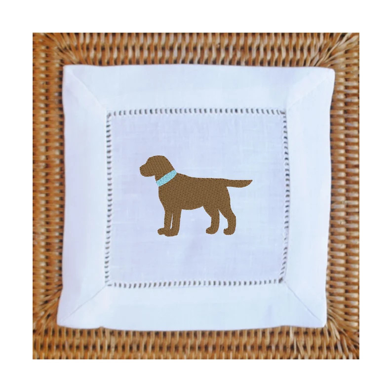 Set of 4 Best Friends Chocolate Lab Linen Cocktail Napkins Maine Embroidered Hemstitched Napkins ... | Etsy (US)