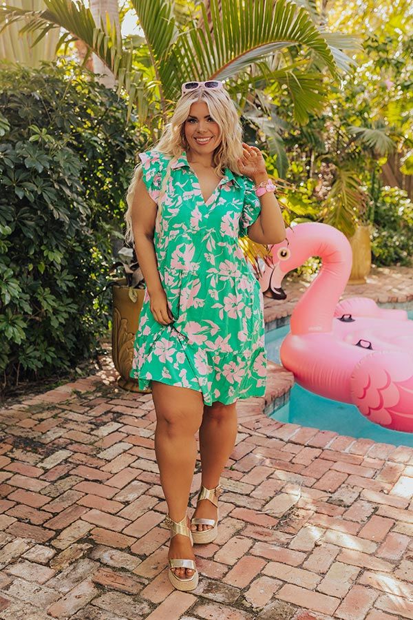 Cabana Date Floral Dress In Kelly Green Curves | Impressions Online Boutique