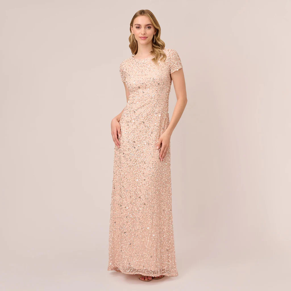 Scoop Back Sequin Gown In Blush | Adrianna Papell