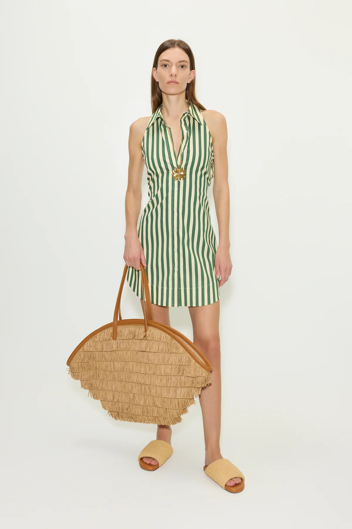 Loch
           Striped Sleeveless Mini Dress in Gummy Green/Ecru | Simon Miller