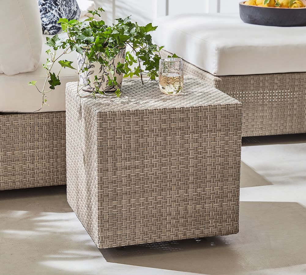 Belvedere Wicker Bunching Cube Outdoor Side Table | Pottery Barn (US)