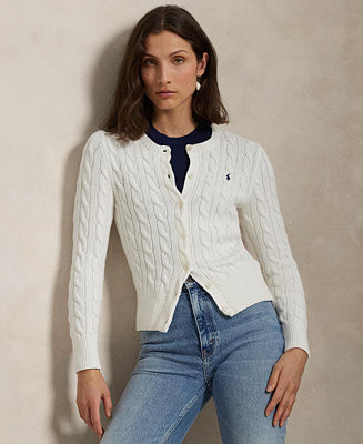 Polo Ralph Lauren Women's Cable-Knit Cotton Crewneck Cardigan Sweater - Macy's | Macy's