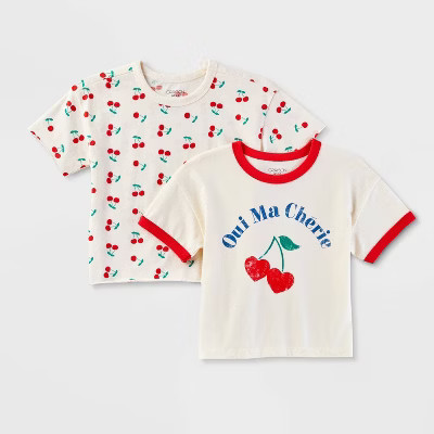 Grayson Mini Toddler Girls' 2pk Cherry Shirt - Dark Red 5T | Target