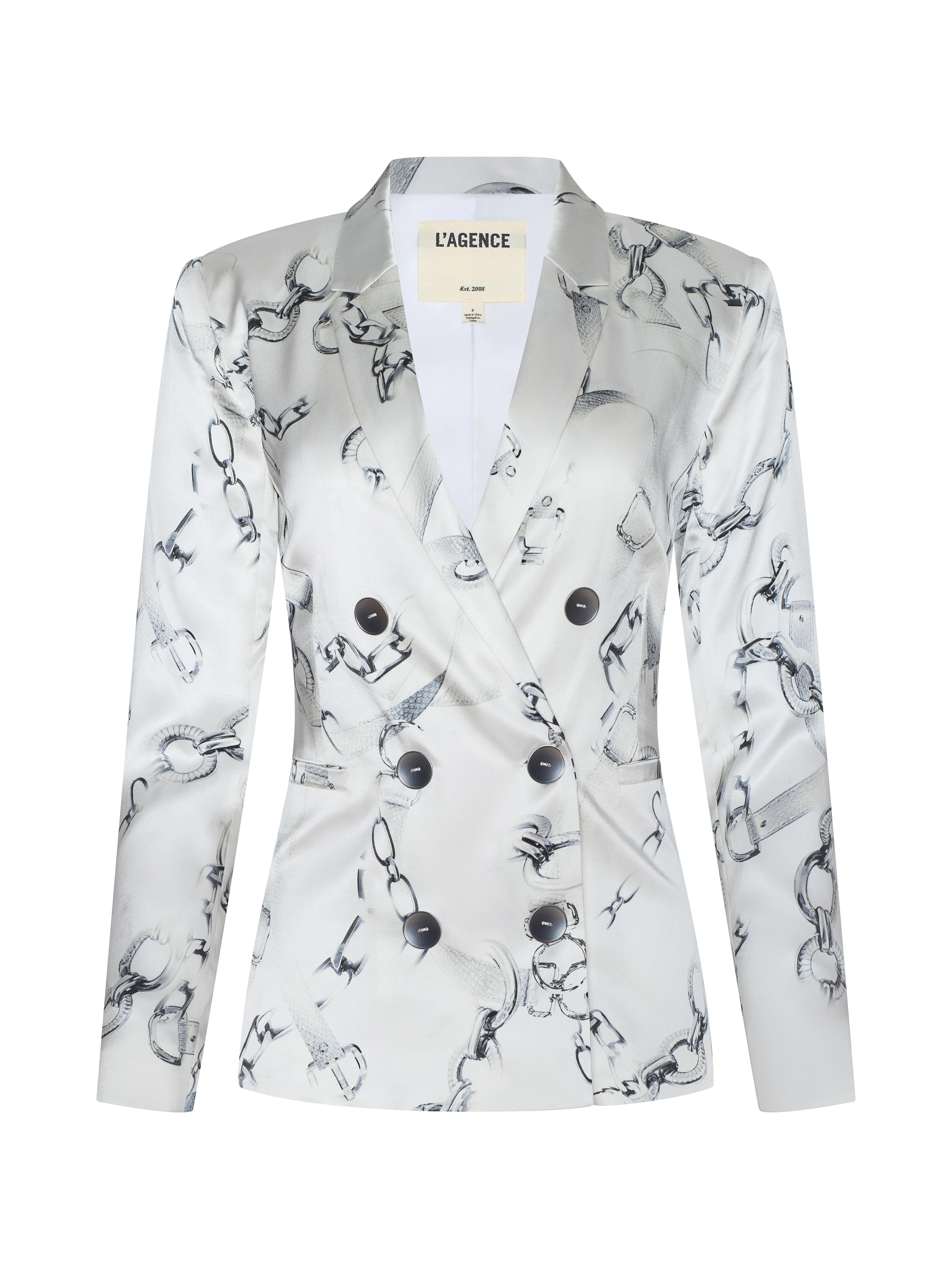 L'AGENCE Colin Silk Blazer In Ivory/Grey Medium Faded Chain | L'Agence