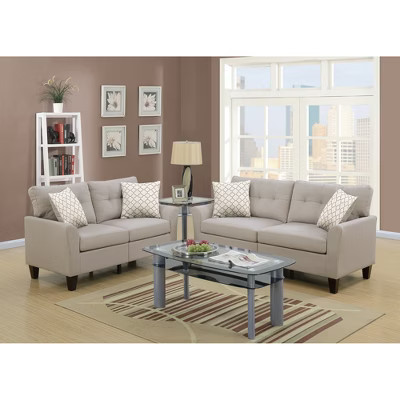 2pc Contemporary Sofa and Loveseat Set, Cushioned Polyfiber with Solid Pine Frame for Living Room | Target