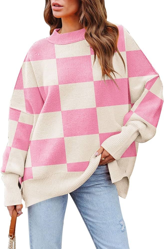 Women's 2023 Fall Casual Oversized Sweater Crewneck Batwing Sleeve Side Slit Ribbed Knit Pullover... | Amazon (US)